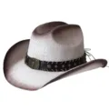 Chapeau de cowboy occidental vintage en paille dégradée avec boucle tête de taureau. - M (56-58cm) / Blanc