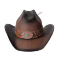 Chapeau de cowboy occidental vintage peint, chapeau de paille à large bord protection solaire. - M (56-58cm) / Café Imprimé Dégradé