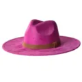 Chapeau Fedora en daim rose avec bande marron, chapeau de jazz vintage a large bord. - M (56-58cm) / Rose rouge