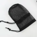 Schwarzer Mesh Kordelzug Aufbewahrungsbeutel atmungsaktive Tasche fur Outdoor Reise Utensilien - L / Schwarz