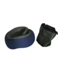 Memory foam travel U-shaped neck pillow with storage bag, portable airplane neck rest. - Navy Blue