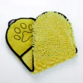 Super absorbent chenille pet bath glove with cute paw print design for easy and fast drying. - Yellow