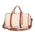 Large capacity PU leather travel duffel bag with handles and shoulder strap main view. - One Size / White