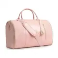 Pink PU leather travel duffel bag large capacity portable luggage bag with shoulder strap - One Size / Pink