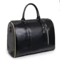 Black PU leather travel duffel bag, large capacity portable garment weekender bag for men. - One Size / Pure Black