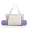 Τσάντα tote yoga από καμβά με μωβ θήκη για στρώμα, μεγάλη αθλητική τσάντα ώμου fitness. - Χακί