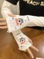 Cute puppy print white ice silk sun protection sleeves, summer UV proof arm guards. - Glasses Dog
