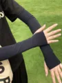 Black ice silk sun protection sleeves with thumb holes, summer UV shielding arm covers. - Black