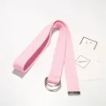 Pink canvas belt with double metal D-rings, casual adjustable student waist belt for daily wear. - Pink / 150cm