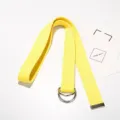 Yellow canvas belt with double D-ring metal buckle, casual unisex adjustable waist strap. - Yellow / 150cm