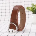 Casual brown leather belt for women with stylish silver heart-shaped pin buckle for jeans. - 105cm / Yellow