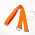 Orange canvas belt with double D-rings and metal tip, casual unisex waist belt for wear. - Orange / 150cm