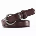 Women brown leather belt retro pin buckle waist strap casual dress accessory 2.4cm width - Coffee With Silver Buckle