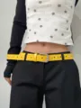 Yellow rhinestone leather belt with heart cutouts for women fashion jeans accessory. - Yellow