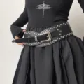 Wide Studded Leather Belt Black Variant - Punk Style Waist Cincher for Women - Black