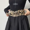 Wide studded zebra print belt, American western retro style leather waistband for women. - Zebra Print