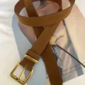 Damen brauner Wildledergürtel mit vintage goldener quadratischer Metallschnalle stilvoll - Gelbbraun