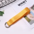 Yellow canvas belt with double ring metal buckle trendy casual waist belt for jeans students - 130cm / Yellow