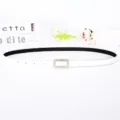 White thin women's belt with sparkly rhinestone rectangular buckle stylish fashion accessory - Diamond-encrusted Square Buckle / 105cm / White