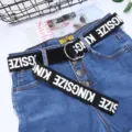Women korean canvas belt letter print double ring buckle casual denim trousers fashion belt - 130cm / Black