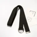 Cintura in tela nera unisex con fibbia in metallo a doppio anello D per abbigliamento - Nero
