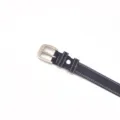 Women's casual black leather belt with silver pin buckle and contrast stitching variant. - Navy Blue / 100cm