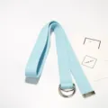 Cintura in tela azzurra con fibbia in metallo a doppio anello a D, cintura da cintura unisex casual. - Ciano