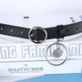 Black women belt with round buckle and smiley charm, minimalist stylish jeans waist belt SKU. - Smiley Face Charm / Black