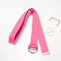 Cintura in tela rosa vivo con doppio anello a D cinturino casual da studente metallico moda - Rosso rosa