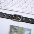Black grommet belt, metal square buckle waist belt, casual punk style strap for women. - 105cm / Black Strap Silver Buckle