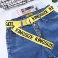 Korean style letter canvas belt with double ring buckle and blue denim jeans fashion accessory. - 130cm / Yellow