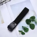 Black canvas belt with metal automatic buckle, stylish woven unisex casual jeans strap. - Black