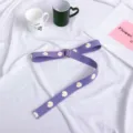 Purple canvas belt featuring a cute white daisy print and metal double ring buckle style. - 120cm / Purple