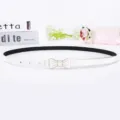 White thin belt for women dresses, elegant bow buckle PU leather waist strap accessory. - Bow Buckle One / 105cm / White
