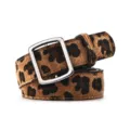 Fashionable leopard print women belt with silver square pin buckle for stylish jeans - Holeless Rectangular Buckle / 105cm / Coffee