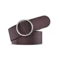 Brown canvas belt for women with double metal rings, casual adjustable O-ring waist belt. - Brown