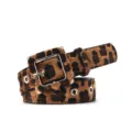 Stylish leopard print leather belt for women with square metal buckle and eyelet details. - Square Buckle / 105cm / Coffee