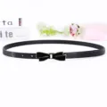 Women slim black waist belt with elegant bow buckle fashion dress decorative waist band - Bow Buckle Two / 105cm / Black