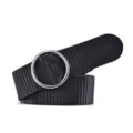 Black canvas belt with silver double ring buckle for women casual stylish everyday wear - Black