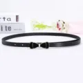 Women thin black belt with elegant bow metal buckle, stylish dress accessory for daily look. - Bow Buckle Three / 105cm / Black