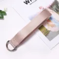 Champagne canvas belt with double D-ring metal buckle for women trendy jeans styling. - 130cm / Beige