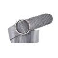 Grey canvas belt with metal round ring, minimalist style women casual jeans belt accessory. - Gray