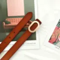 Womens genuine leather belt with elegant oval buckle casual minimalist design stylish brown - 110cm / Earthy Yellow