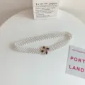 Korean style multi strand pearl waist belt with elegant floral rhinestone buckle for dress - Style 3