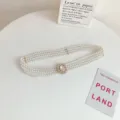 Multi-layer white pearl waist belt for women, elegant rhinestone buckle dress accessory. - Style 4
