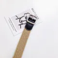 Canvas woven belt, casual retro style with metal buckle and leather ends for men's jeans. - 100cm / Beige with Square Buckle