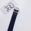Navy blue braided belt with round silver buckle, casual versatile woven design for daily wear. - 100cm / Round Buckle Blue