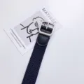 Men woven canvas belt, vintage stylish blue braided strap with silver buckle for jeans. - 100cm / Square Buckle Blue
