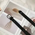 Black woven belt for women vintage style fashion PU leather waist belt for jeans pants - 105cm / Black