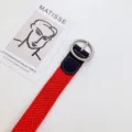 Red woven canvas belt with round silver buckle, stylish casual accessory for jeans and daily wear. - 100cm / Round Buckle Red
